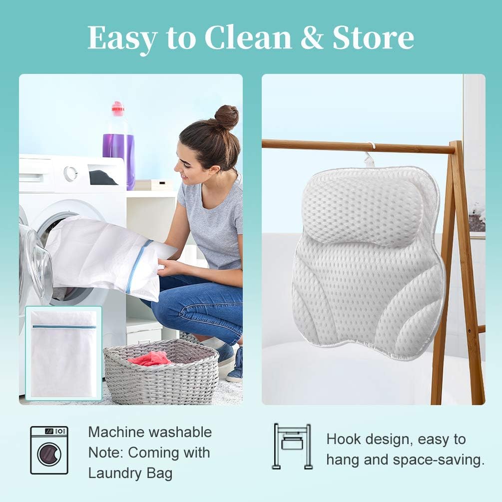 Bath Pillow Bathtub Spa Accessories - Bath Pillows for Tub Neck & Back Body Support Mat Cushion Bubble Bath Tub Shower Pillow Headrest Luxury with 4D Air Mesh & 6 Non-Slip Suction Cups