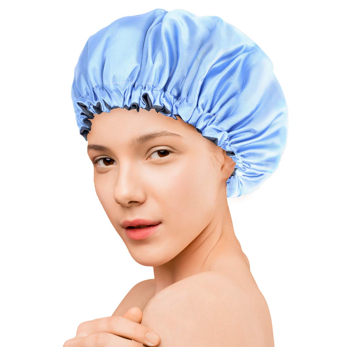 Aquior Shower Cap, 4-Pack Bathing Reusable Shower Caps for Long Hair Women, Double Layers Premium Sumptuous Silky Satin 100% Waterproof Shower Cap Extra Large