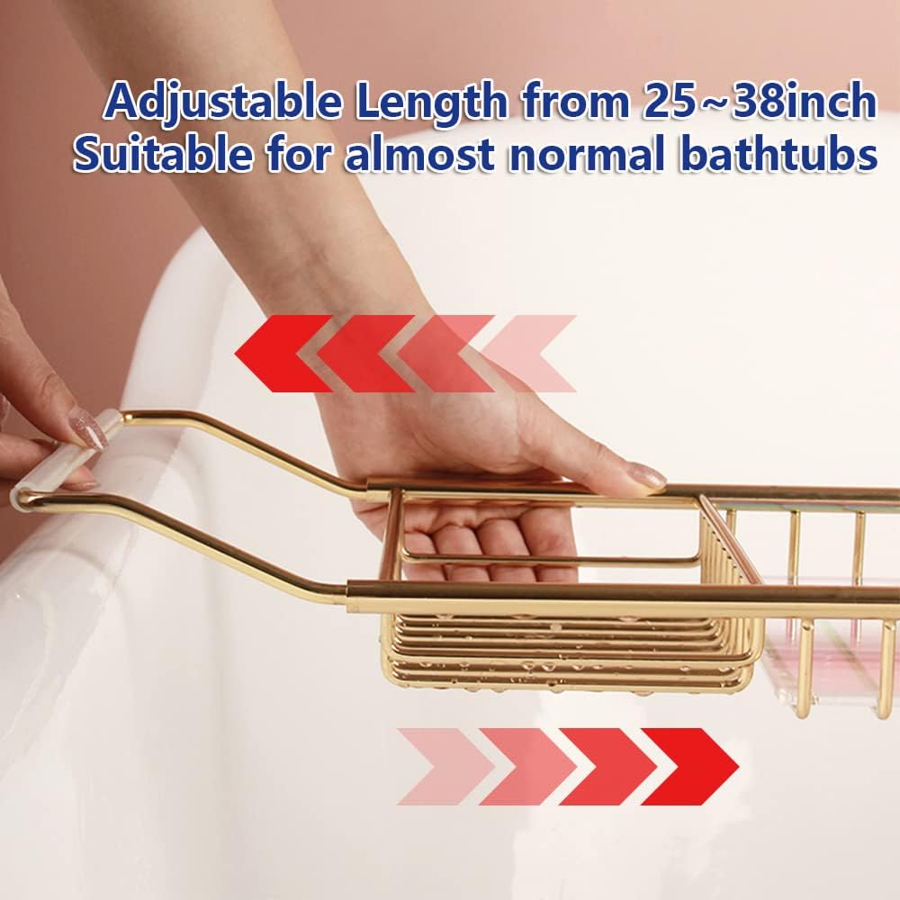 BESTHLS Bathtub Tray Caddy for Luxury Bath Expandable Extra Wide Bath Tub Tray with Wine Glass Holder & Soap Accessaries Holder & Laptop Reading and Organizer Ideal for Home Spa Lover (Silver)