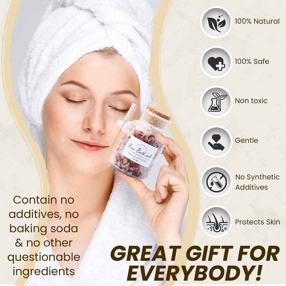 Primeauty Ancient Minerals Organic Bath Salts for Women for Men Relaxing Magnesium soak Dead sea Salts for Soaking, Rose Petals for Bath, for Pain Relief Muscle soak-Rose