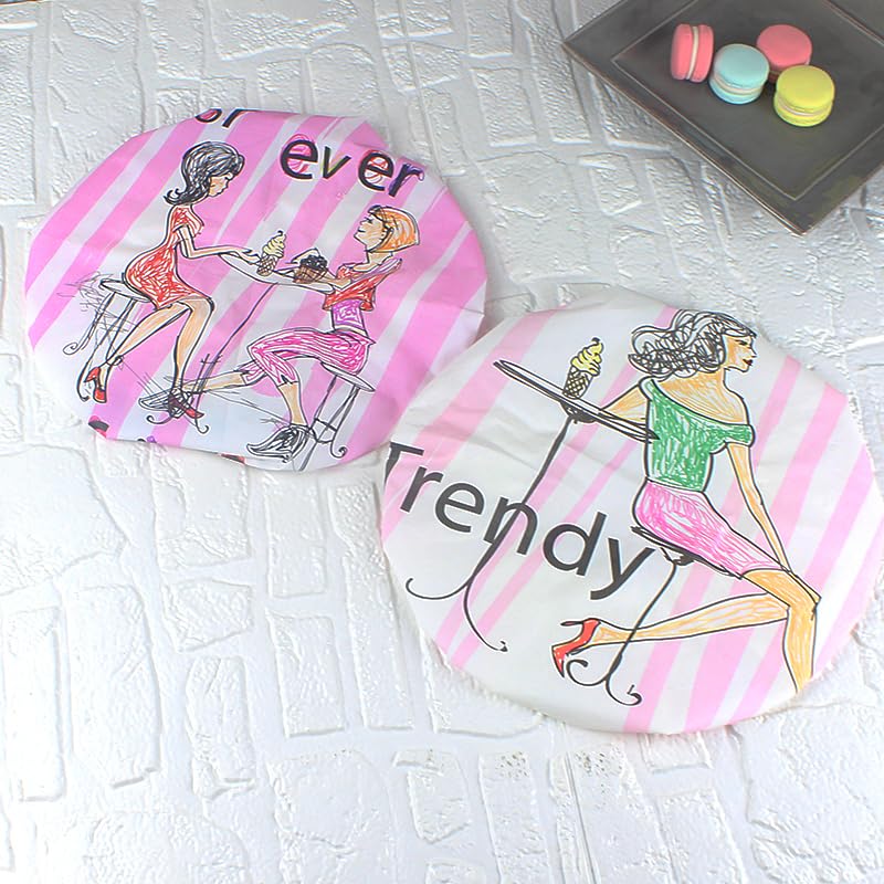 4Pcs Shower Caps, Waterproof Bath Caps Plastic Reusable Shower Caps Elastic Band Bath Hair Caps for Women Kids (P-3)