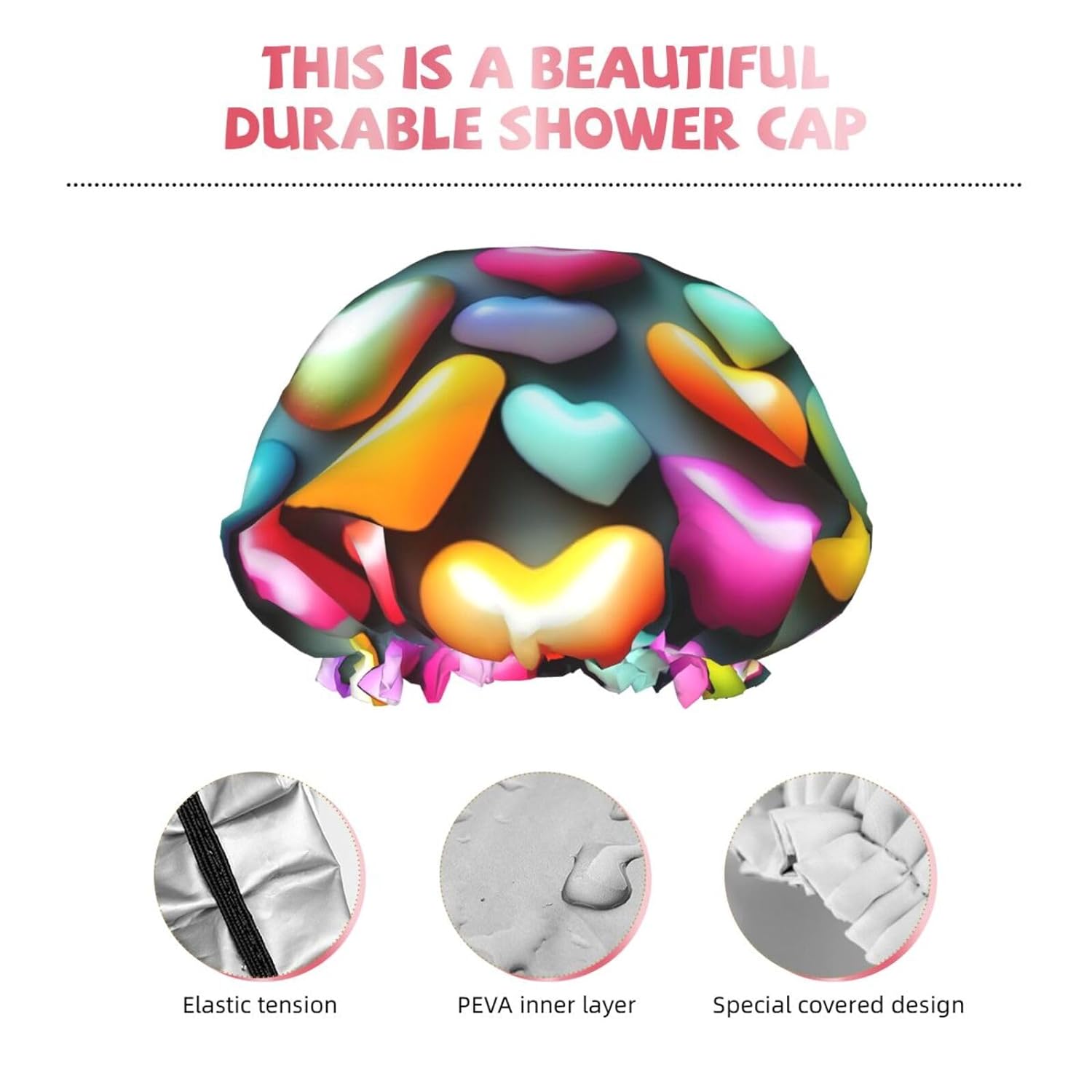 Ice Hockey print Print Reusable Shower Cap for Women,Double Waterproof Layers Bathing Hat,Quick Drying Bath Hair Cap