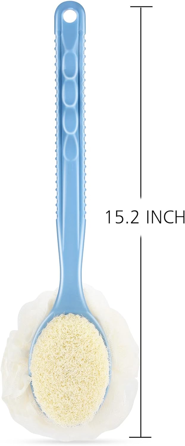 Shower Body Brush,Soft Bristles and Beautiful Pumpkin Loofah 14” Long Handle Back Scrubber Bath Mesh Sponge for Skin Exfoliating Bath,Massage Bristles Suitable for Wet or Dry,Men and Women (Grey)