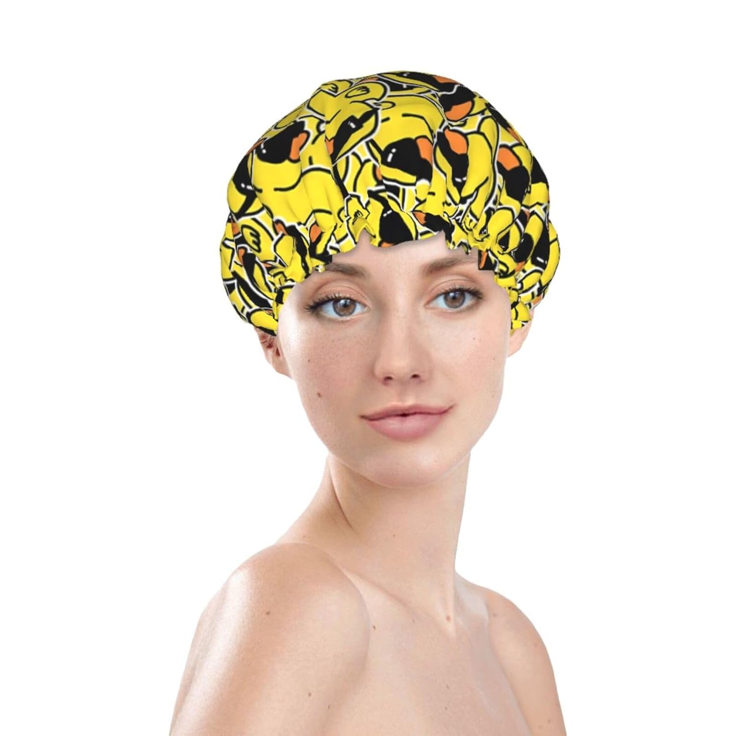 Rubber Ducks Shower Cap For Women Reusable Waterproof Double Layers Bath Cap Hair Protection Elastic Ladies Spa Salon Shower Hat