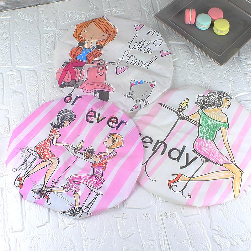 4Pcs Shower Caps, Waterproof Bath Caps Plastic Reusable Shower Caps Elastic Band Bath Hair Caps for Women Kids (P-3)