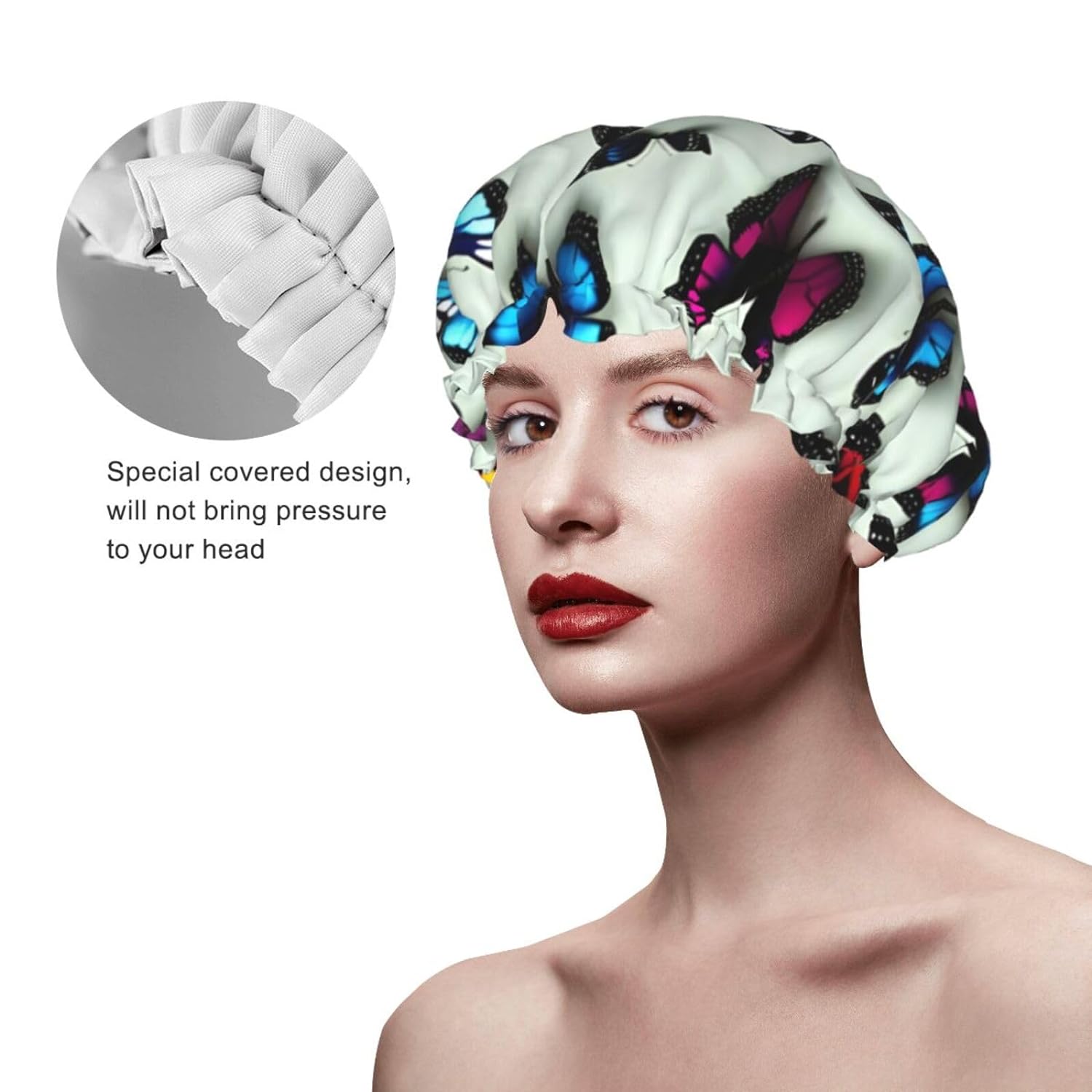 Ice Hockey print Print Reusable Shower Cap for Women,Double Waterproof Layers Bathing Hat,Quick Drying Bath Hair Cap