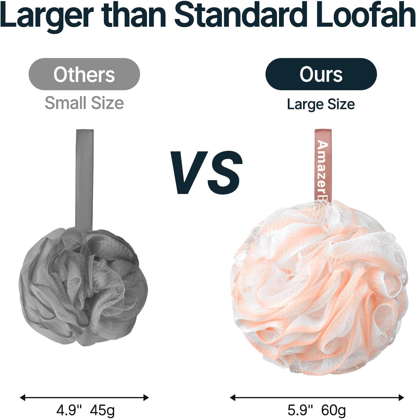 AmazerBath Loofah Sponge, Shower Loofah for Men and Women - Body Scrubber Loofa Set of 3 Classic Black & White Edge, Bath Sponge 60g/PCS