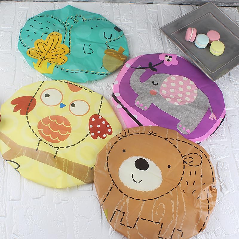 4Pcs Shower Caps, Waterproof Bath Caps Plastic Reusable Shower Caps Elastic Band Bath Hair Caps for Women Kids (P-3)