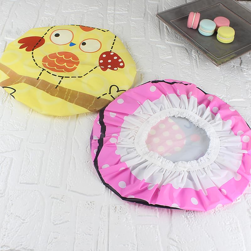 4Pcs Shower Caps, Waterproof Bath Caps Plastic Reusable Shower Caps Elastic Band Bath Hair Caps for Women Kids (P-3)
