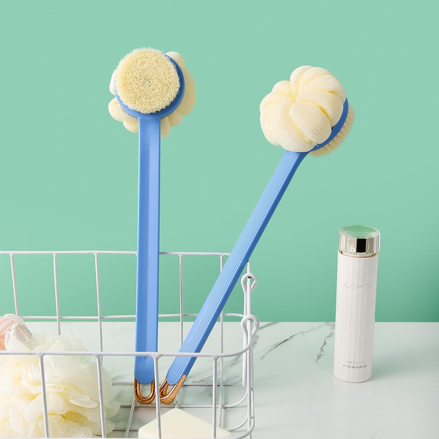 Shower Body Brush,Soft Bristles and Beautiful Pumpkin Loofah 14” Long Handle Back Scrubber Bath Mesh Sponge for Skin Exfoliating Bath,Massage Bristles Suitable for Wet or Dry,Men and Women (Grey)