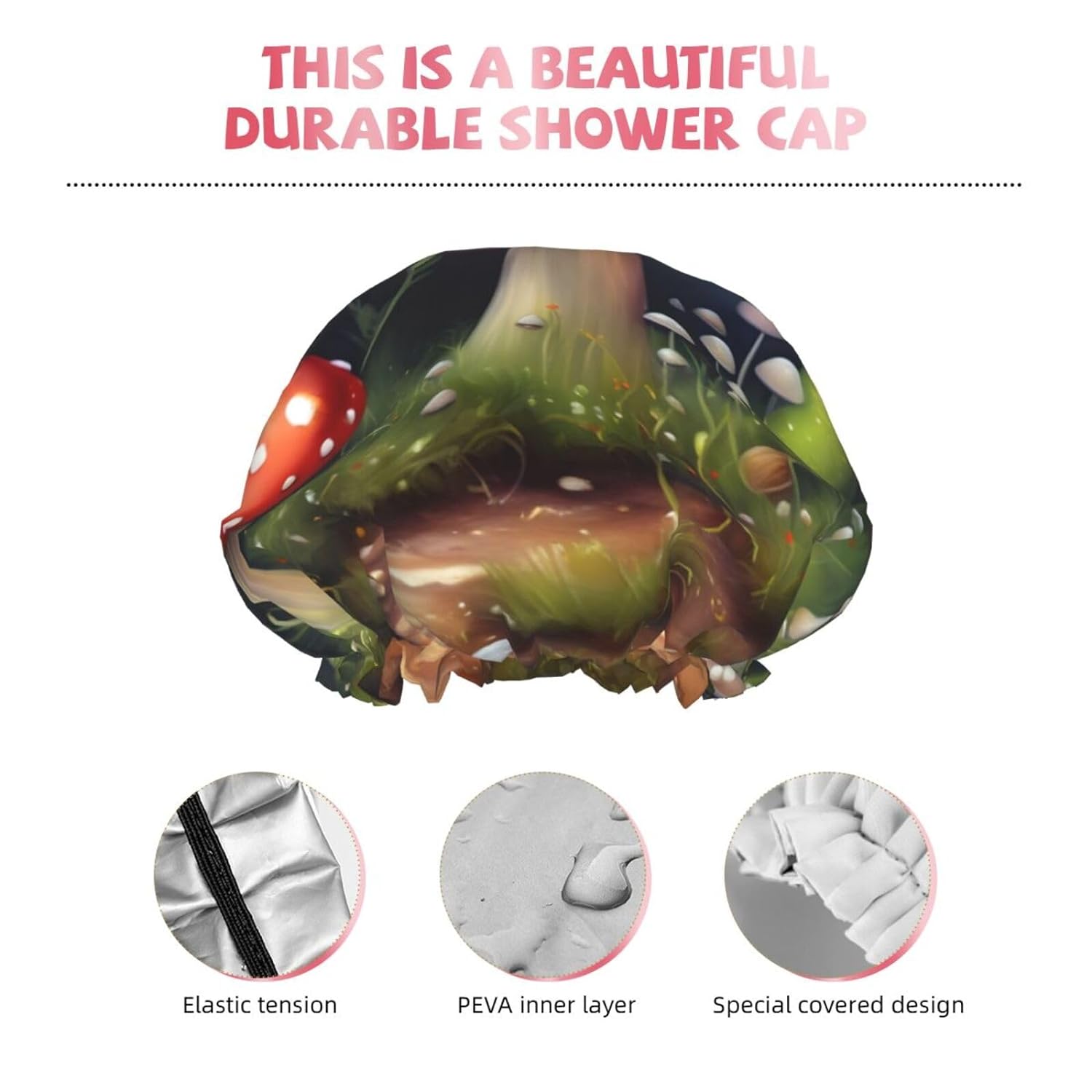 Ice Hockey print Print Reusable Shower Cap for Women,Double Waterproof Layers Bathing Hat,Quick Drying Bath Hair Cap