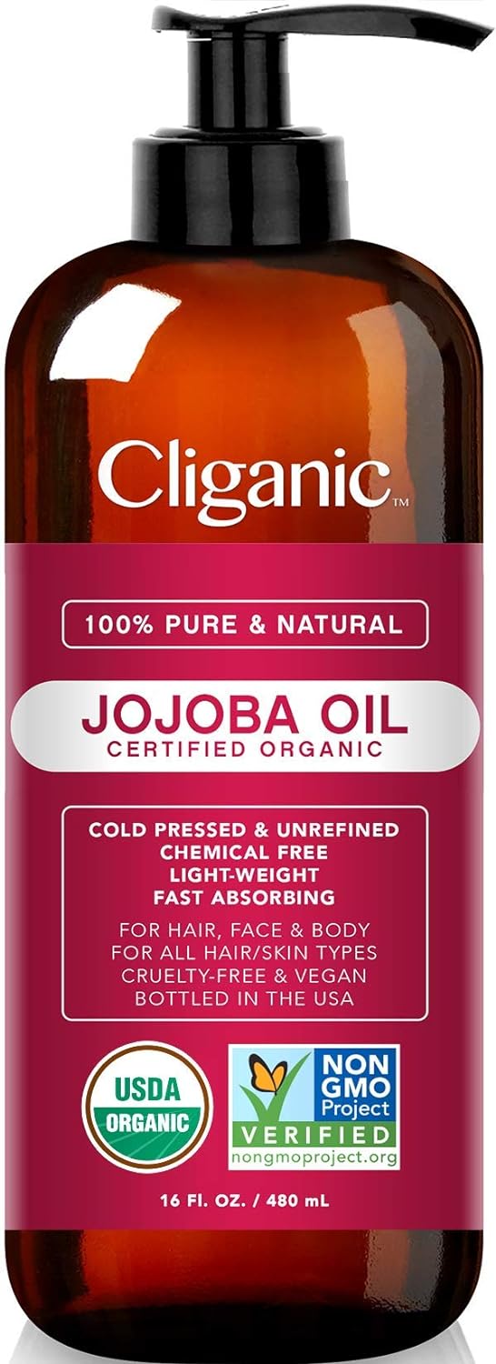 Cliganic USDA - Aceite de jojoba orgánico, 100% puro, 16 onzas