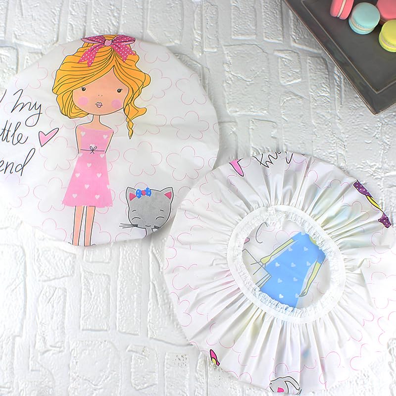 4Pcs Shower Caps, Waterproof Bath Caps Plastic Reusable Shower Caps Elastic Band Bath Hair Caps for Women Kids (P-3)