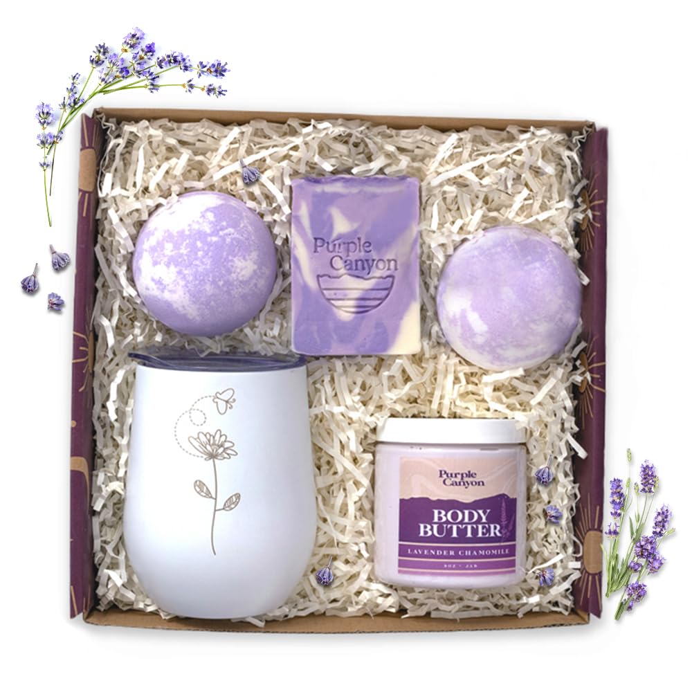 Purple Canyon Mystic Spa Box | 7 Piece Full Size Lavender Spa Kit for Self Care | Bath and Body Gifts for Women