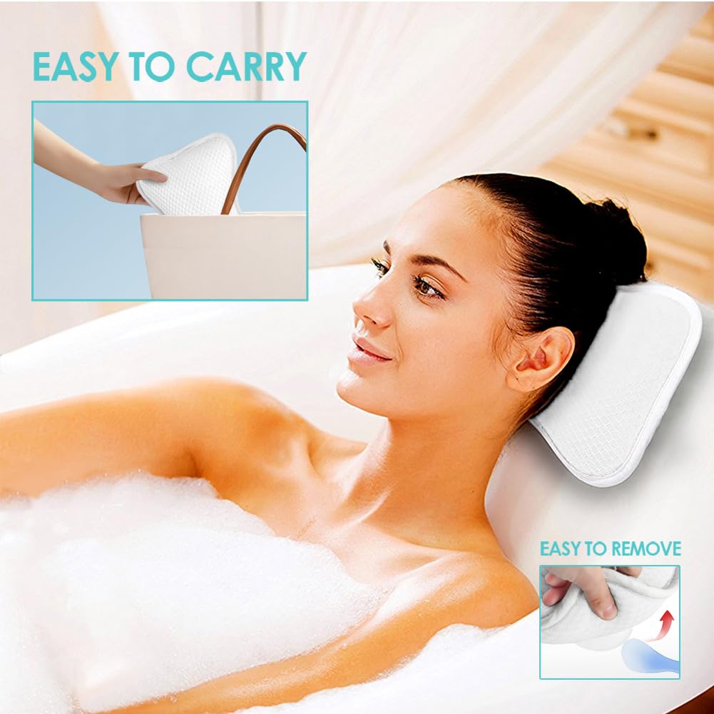 Comfortable Bath Pillow with Suction Cups, Supports Neck and Shoulders Home Spa Pillows for Bathtub, Hot Tub, Bathtub Head Rest Pillow Relax & Comfy - Blue