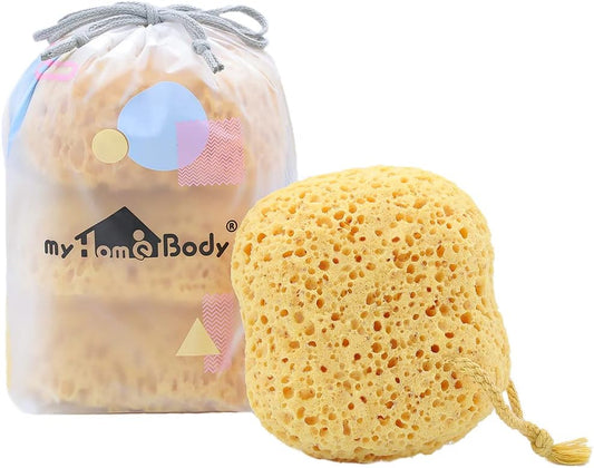 myHomeBody Premium Bath Sponge, Foam Loofah Sponge, Body Sponge for Shower - Large Size, Lots of Lather, Curvy, 3 Pack