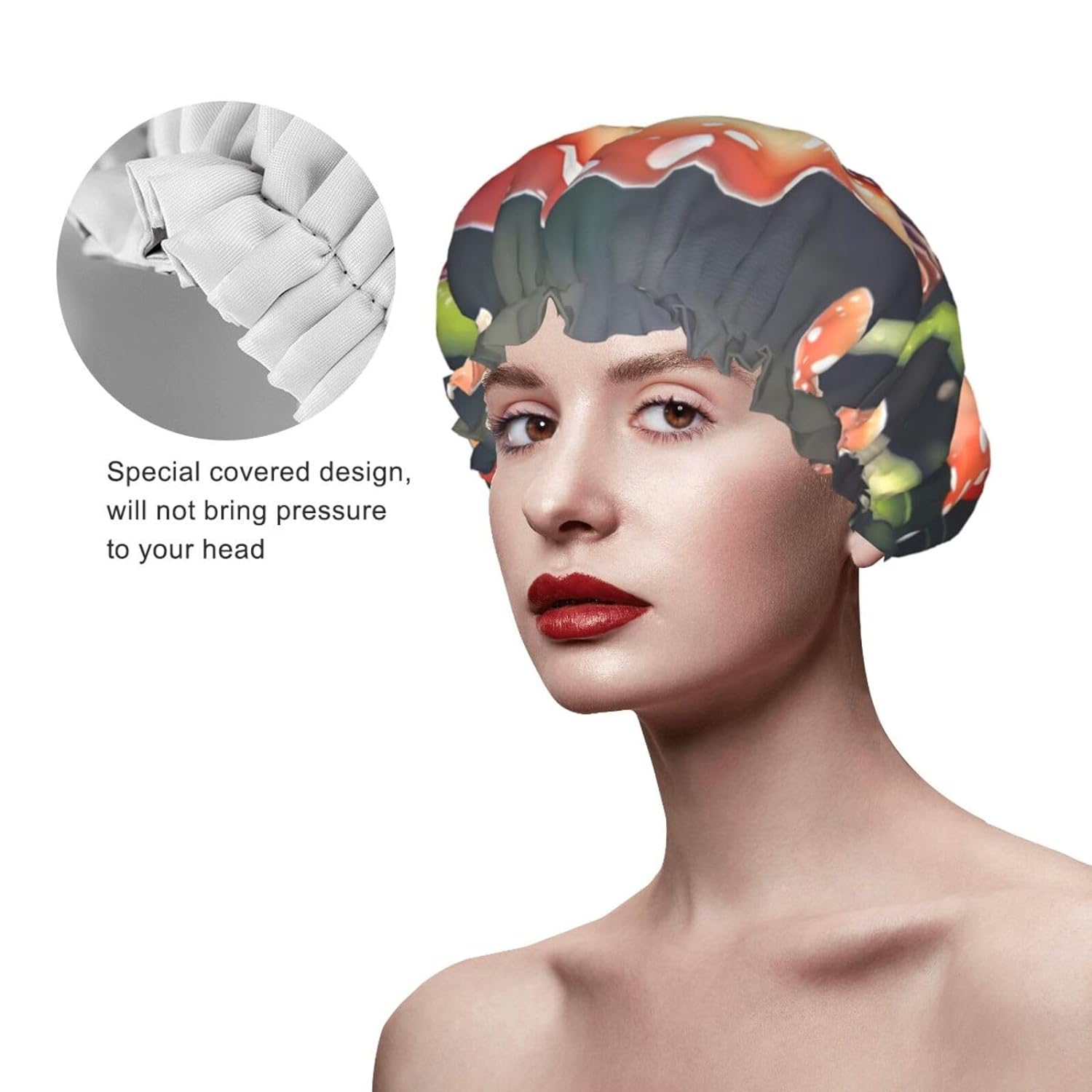 Ice Hockey print Print Reusable Shower Cap for Women,Double Waterproof Layers Bathing Hat,Quick Drying Bath Hair Cap