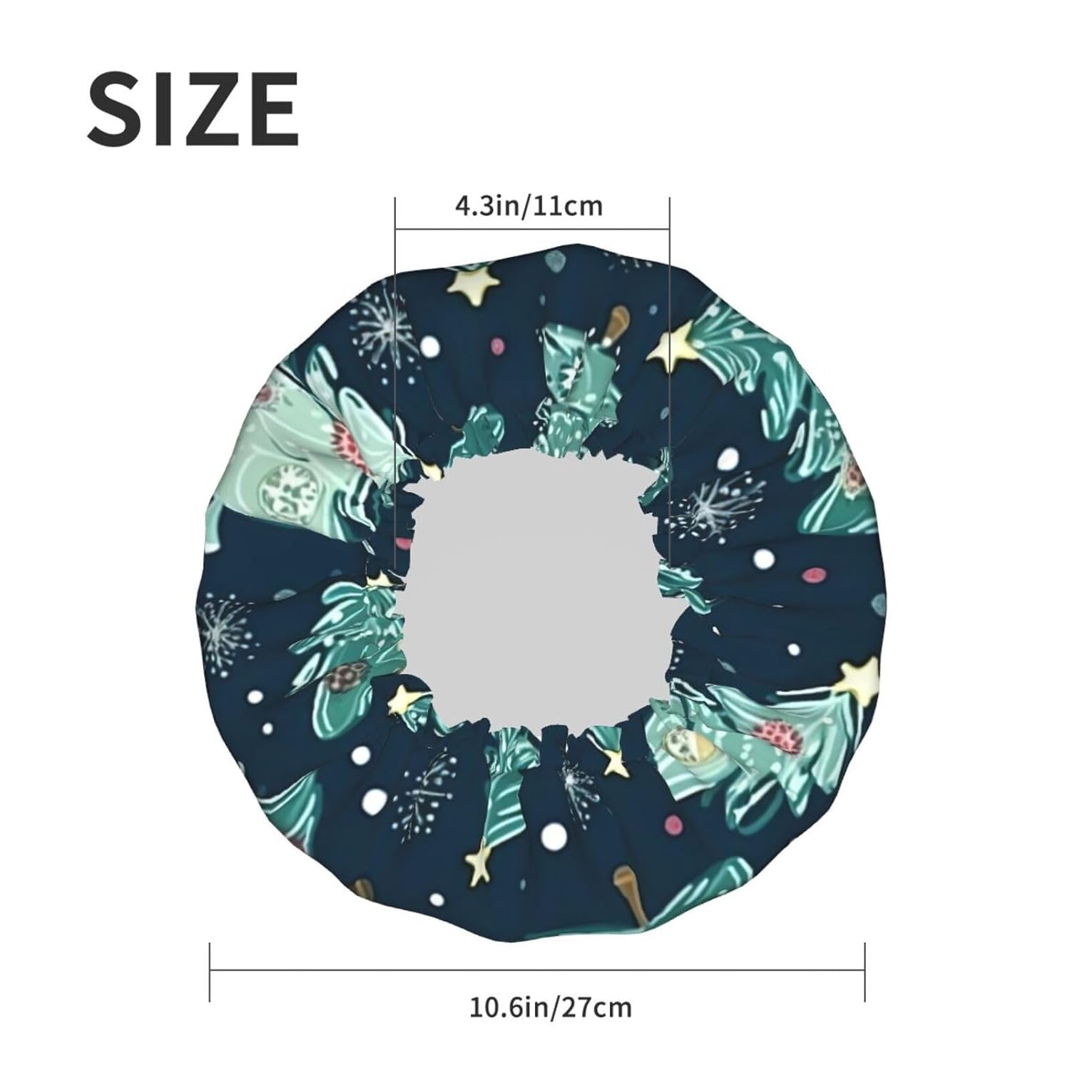 Double Layer Waterproof Shower Cap for Women - Lightweight, Portable, and Reusable Bath Accessory for Long Hair Xmas Tree Ball Stars
