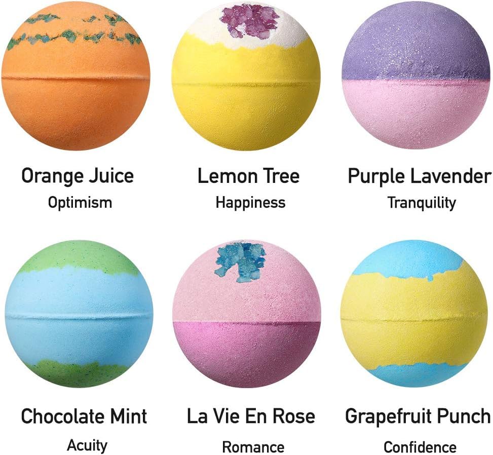 Lagunamoon Bath Bombs Gift Set, 6 Piece XXL Handmade Fizzy Shower Bombs with Essential Oils, Coconut Oil to Moisturize Dry Skin - Relaxing Spa Day for Women, Men, Kids - Birthday, Anniversary