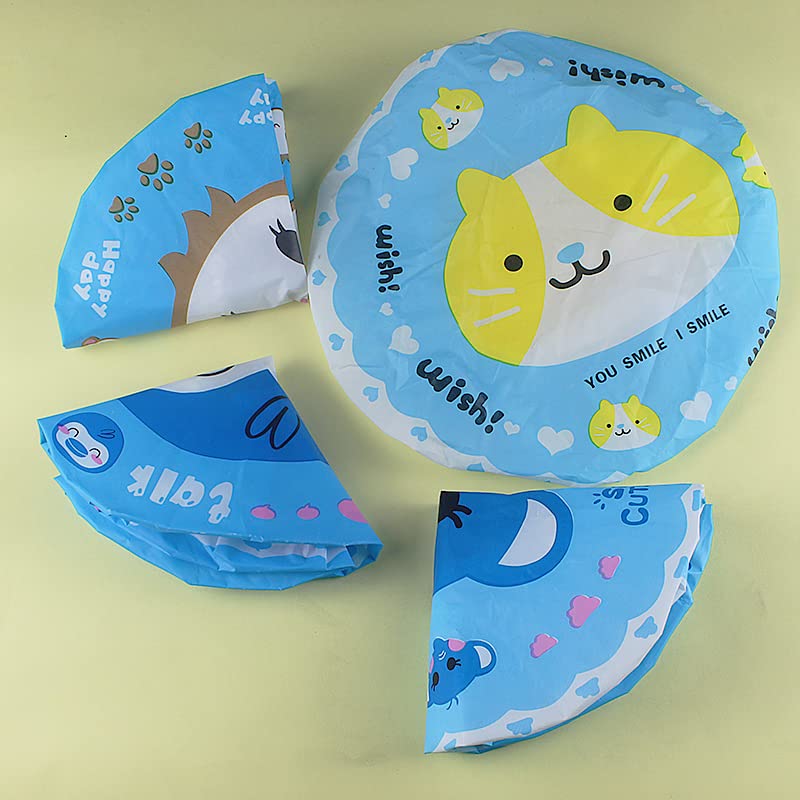 4Pcs Shower Caps, Waterproof Bath Caps Plastic Reusable Shower Caps Elastic Band Bath Hair Caps for Women Kids (P-3)