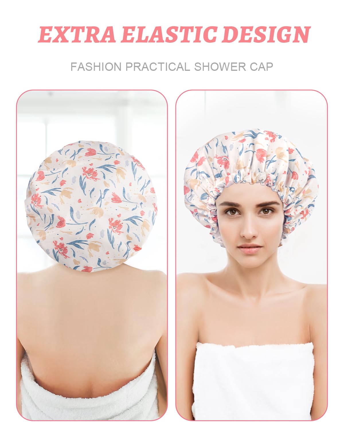 Aquior Shower Caps, Double Layer Waterproof Shower Cap for Women, Reusable Large Shower Cap for all Hair Lengths with EVA Lining, Soft Bath Shower Caps