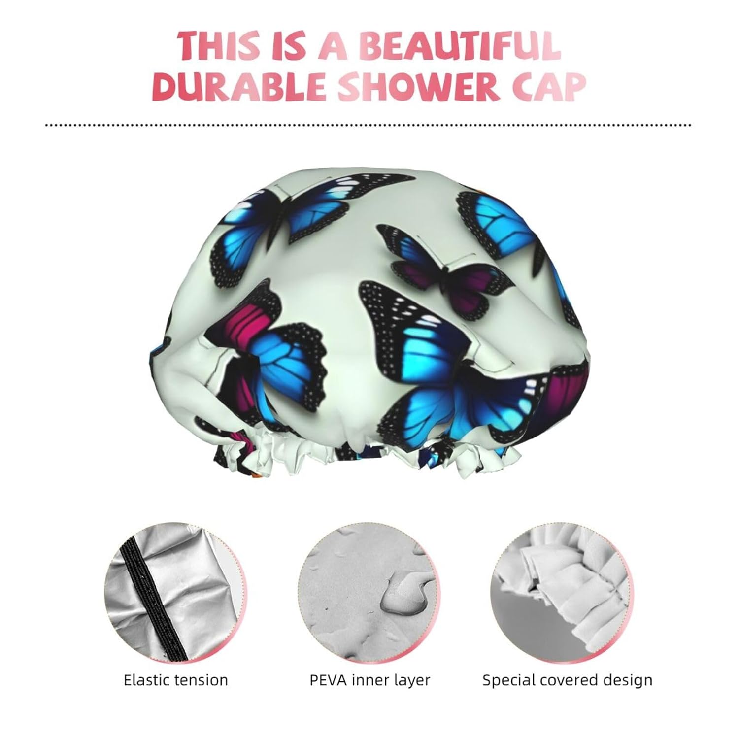 Ice Hockey print Print Reusable Shower Cap for Women,Double Waterproof Layers Bathing Hat,Quick Drying Bath Hair Cap
