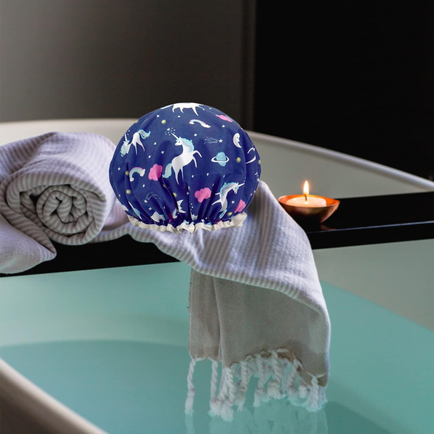 2 Pcs Unicorn Shower Caps for Women, Waterproof Double Layers Reusable Shower Caps, Oil-proof Cap Bath Caps for Kids, Ladies, Girls (Unicorn)