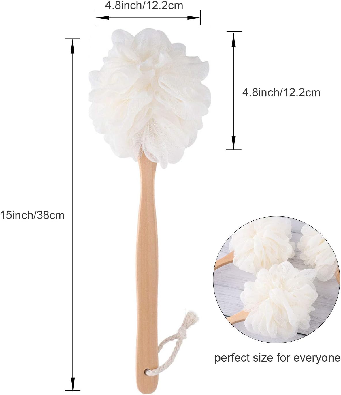 RASDDER Loofah with Handle, Loofah on a Stick, Loofah Sponge with Handle, PE Soft Mesh Luffa, Exfoliating Luffa on a Stick for Men and Women