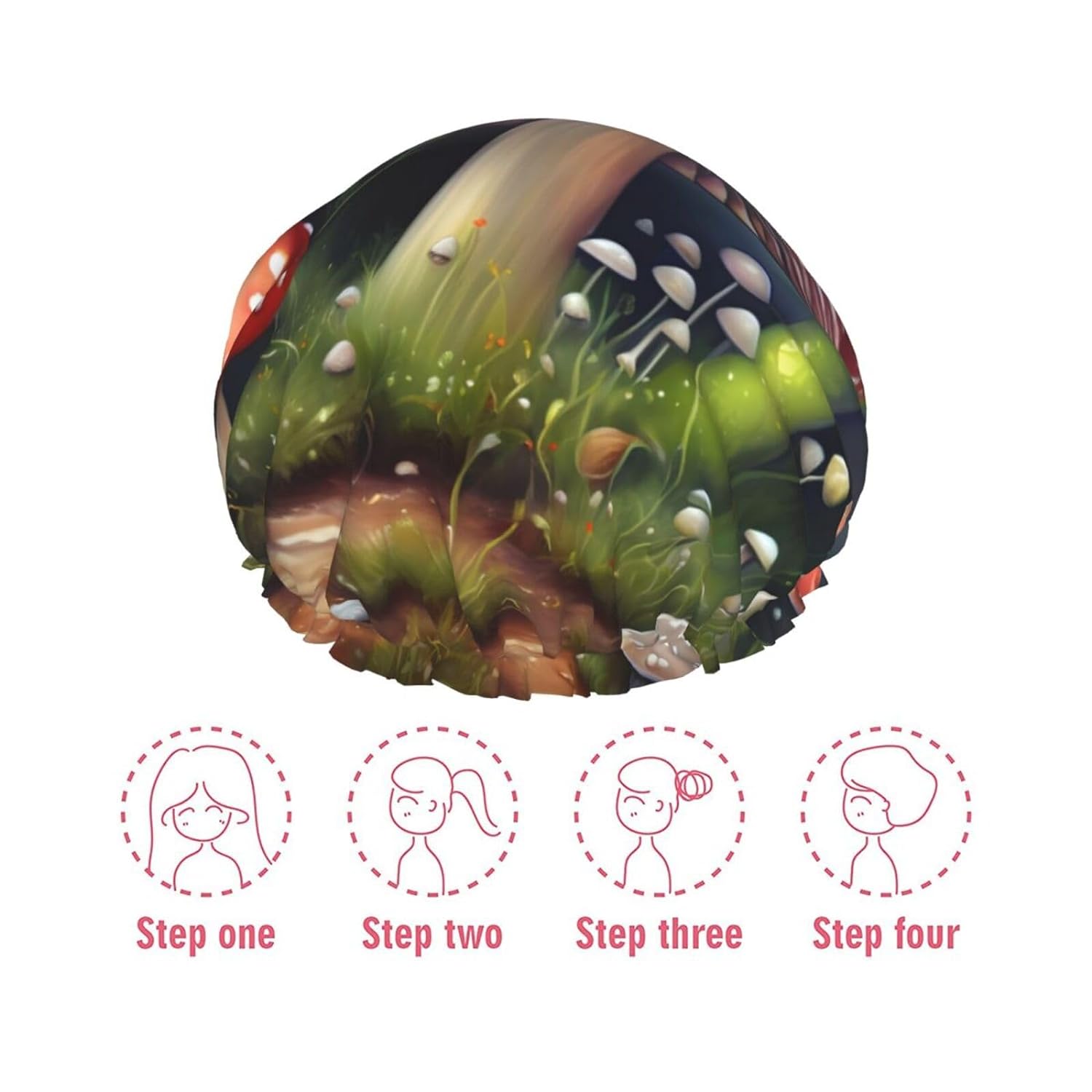 Ice Hockey print Print Reusable Shower Cap for Women,Double Waterproof Layers Bathing Hat,Quick Drying Bath Hair Cap