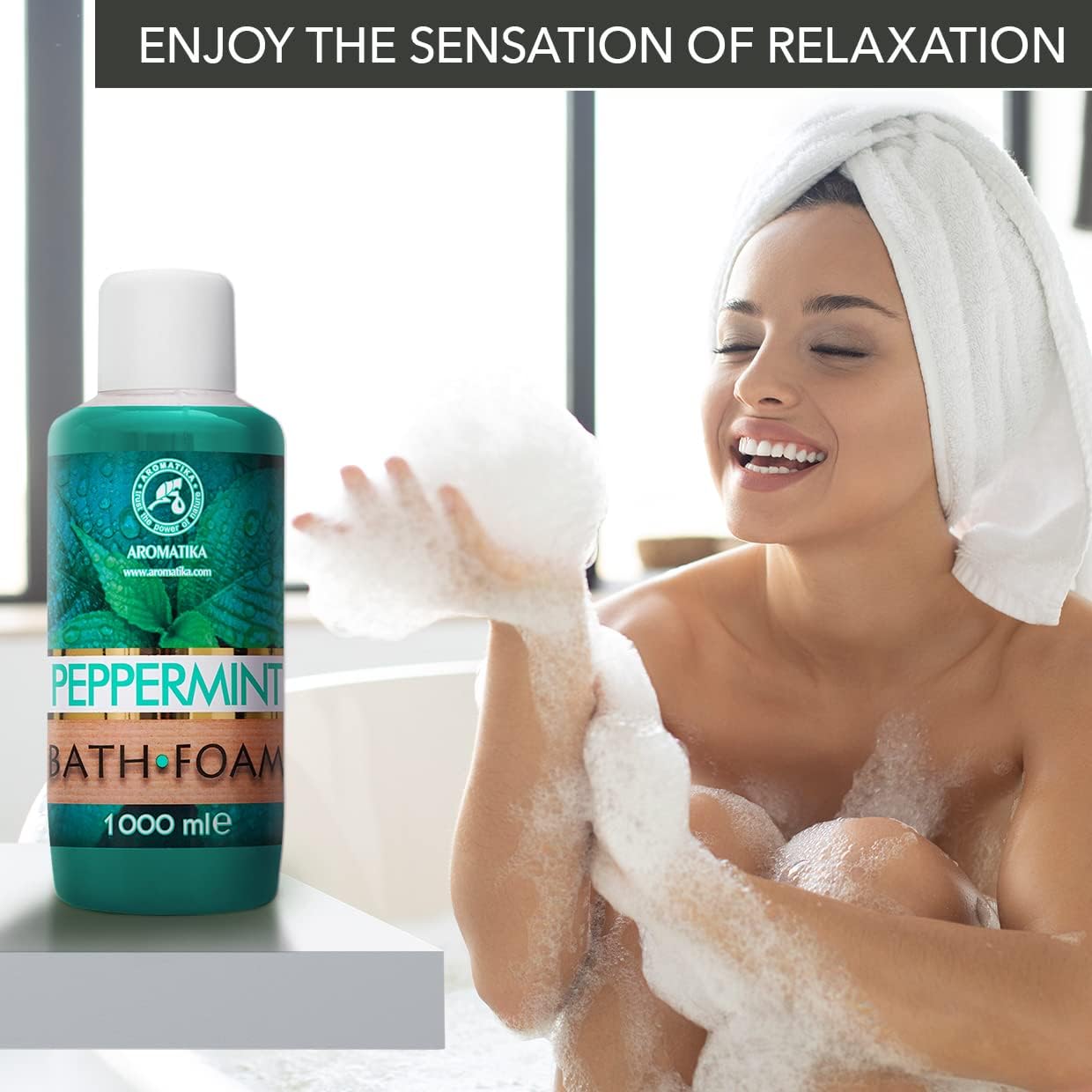 Bath Foam with Peppermint Essential Oil - 34 Fl Oz (1000ml) - Body Care - Good Sleep - Beauty - Bathing - Body Care - Wellness - Relax - Aromatherapy - Spa - Bubble Baths