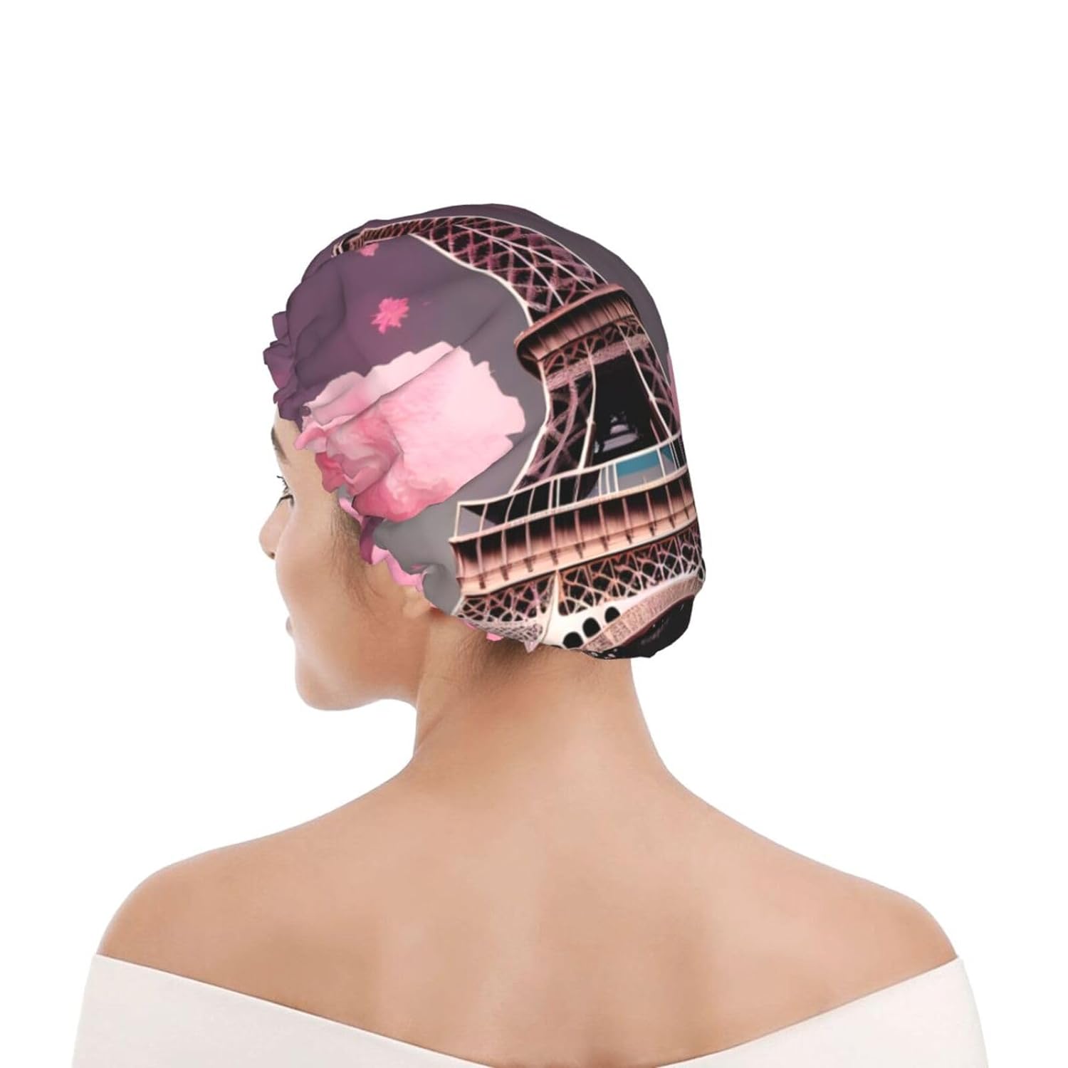 Ice Hockey print Print Reusable Shower Cap for Women,Double Waterproof Layers Bathing Hat,Quick Drying Bath Hair Cap