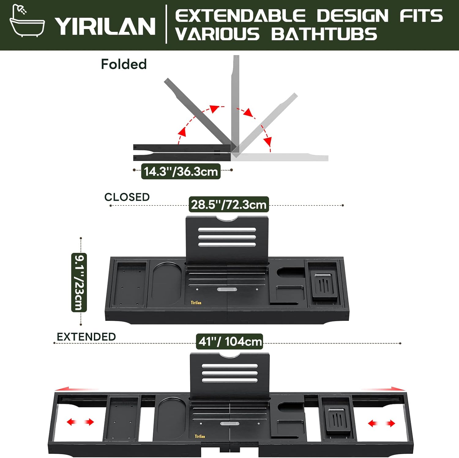 Yirilan Premium Bathtub Tray Caddy - Expandable Bath Tray - Unique House Warming Gifts, New Home, Anniversary & Wedding Gifts for Couple, Bridal Shower Gift for Women