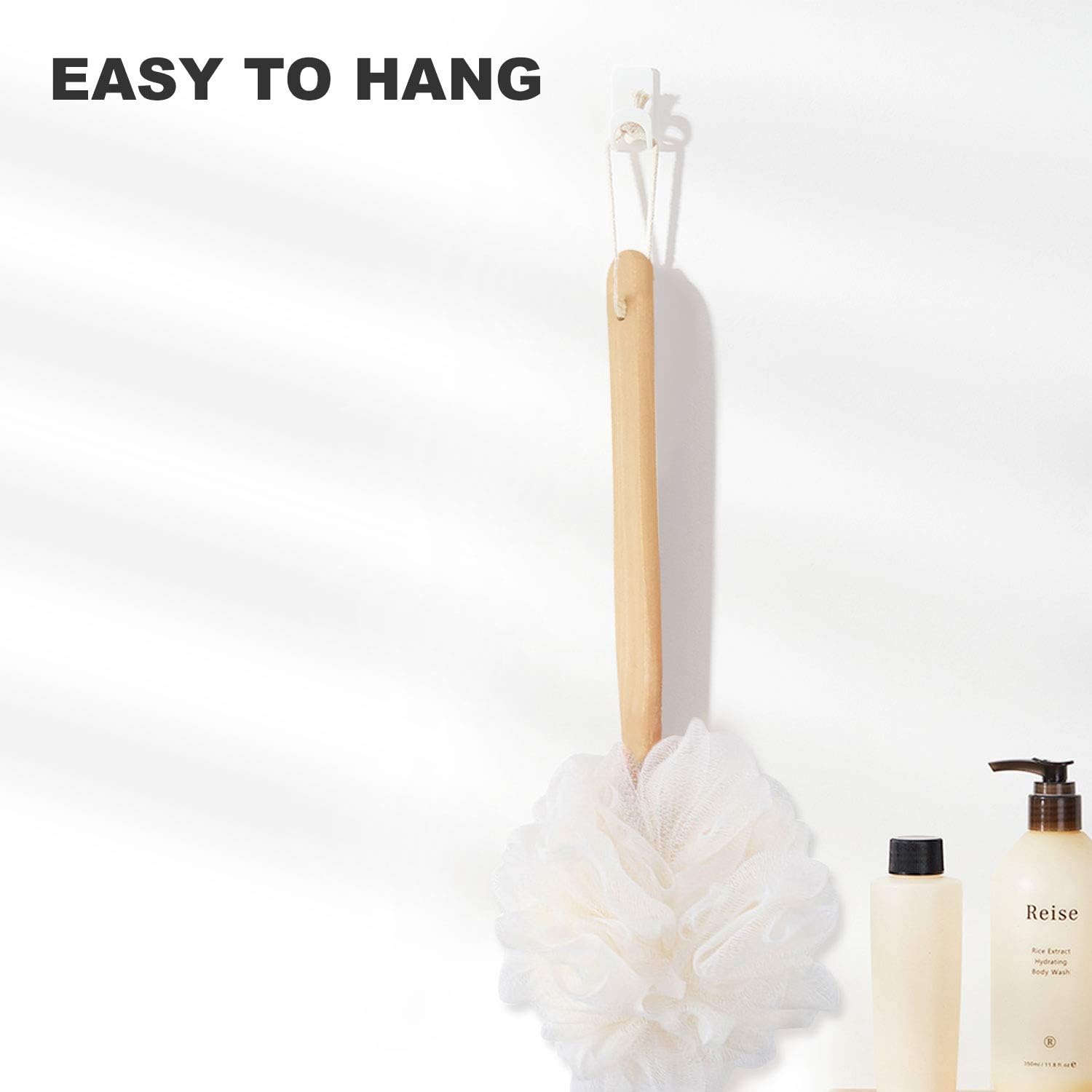 RASDDER Loofah with Handle, Loofah on a Stick, Loofah Sponge with Handle, PE Soft Mesh Luffa, Exfoliating Luffa on a Stick for Men and Women