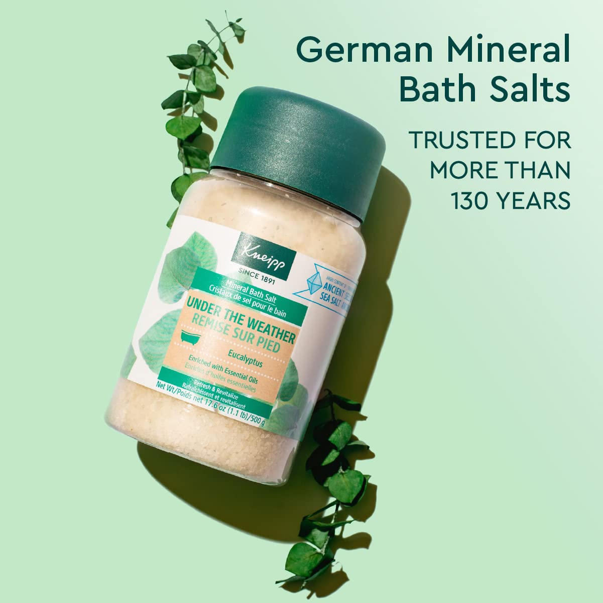 Kneipp Mineral Bath Salt Pampering Gift Set, Lavender, Dream Away, Arnica for Joints, Refreshing Eucalyptus, 2.1 Ounce 4-Pack