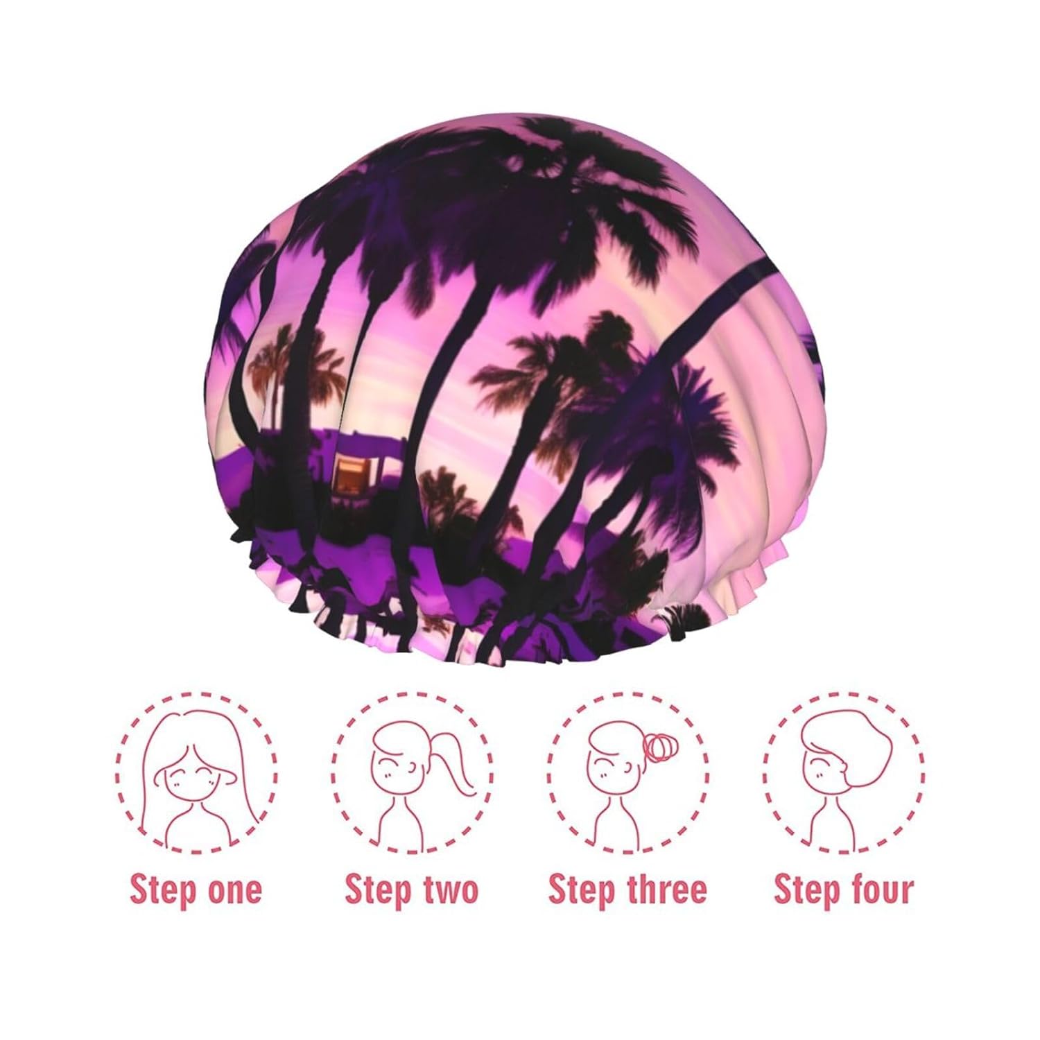 Ice Hockey print Print Reusable Shower Cap for Women,Double Waterproof Layers Bathing Hat,Quick Drying Bath Hair Cap