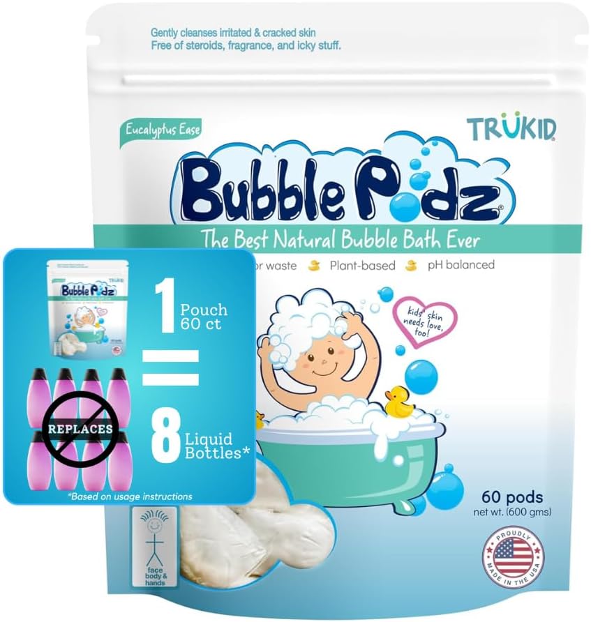 TruKid Bubble Podz for Baby, Refreshing Bubble Bath for Dry, Sensitive & Soft Skin, pH Balanced for Eye Sensitivity, Enriched with Lavender Flower, Lavender Scent, All Natural Ingredients (24 Podz)