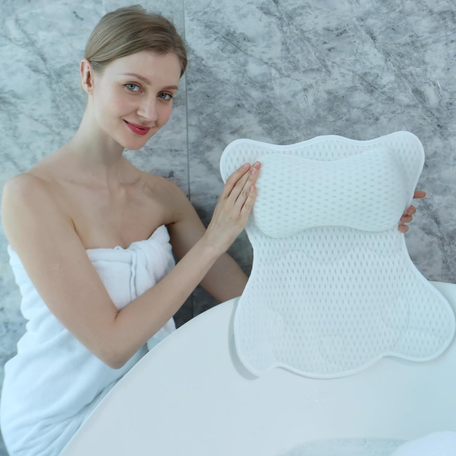 CAICFYIN Soft and Elastic Bath Pillow for Tub Neck and Back Support,Bathtub Pillow Bath Pillow for Tub,Ergonomic Design Luxurious Spa Bath Tub Pillow for Men and Women