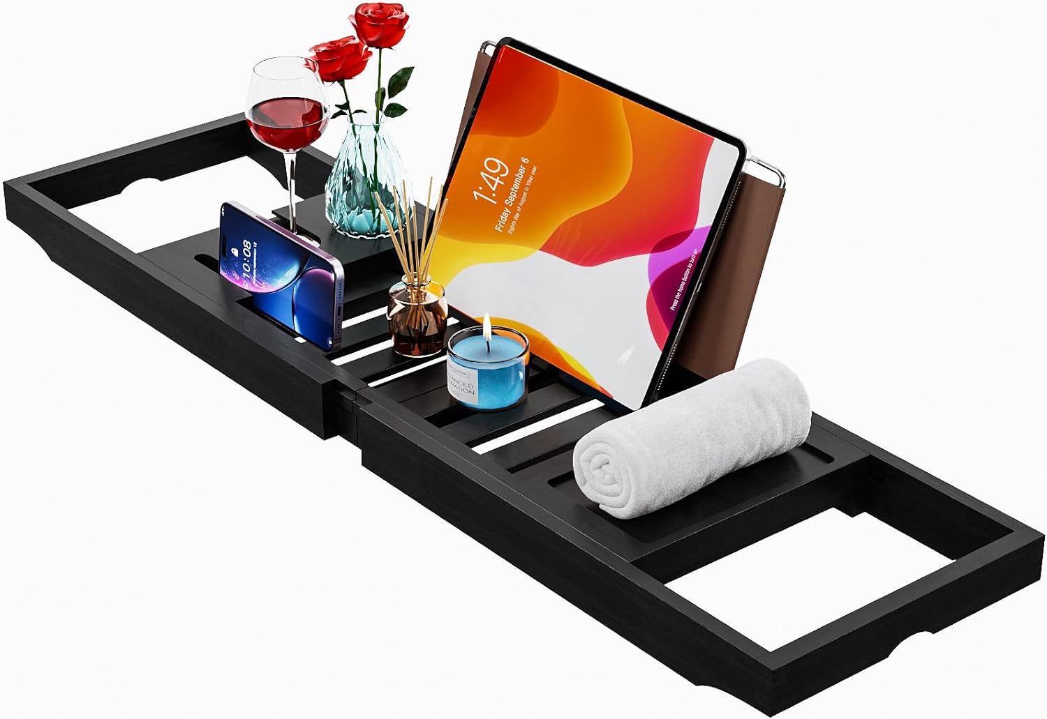 Yirilan Premium Bathtub Tray Caddy - Expandable Bath Tray - Unique House Warming Gifts, New Home, Anniversary & Wedding Gifts for Couple, Bridal Shower Gift for Women