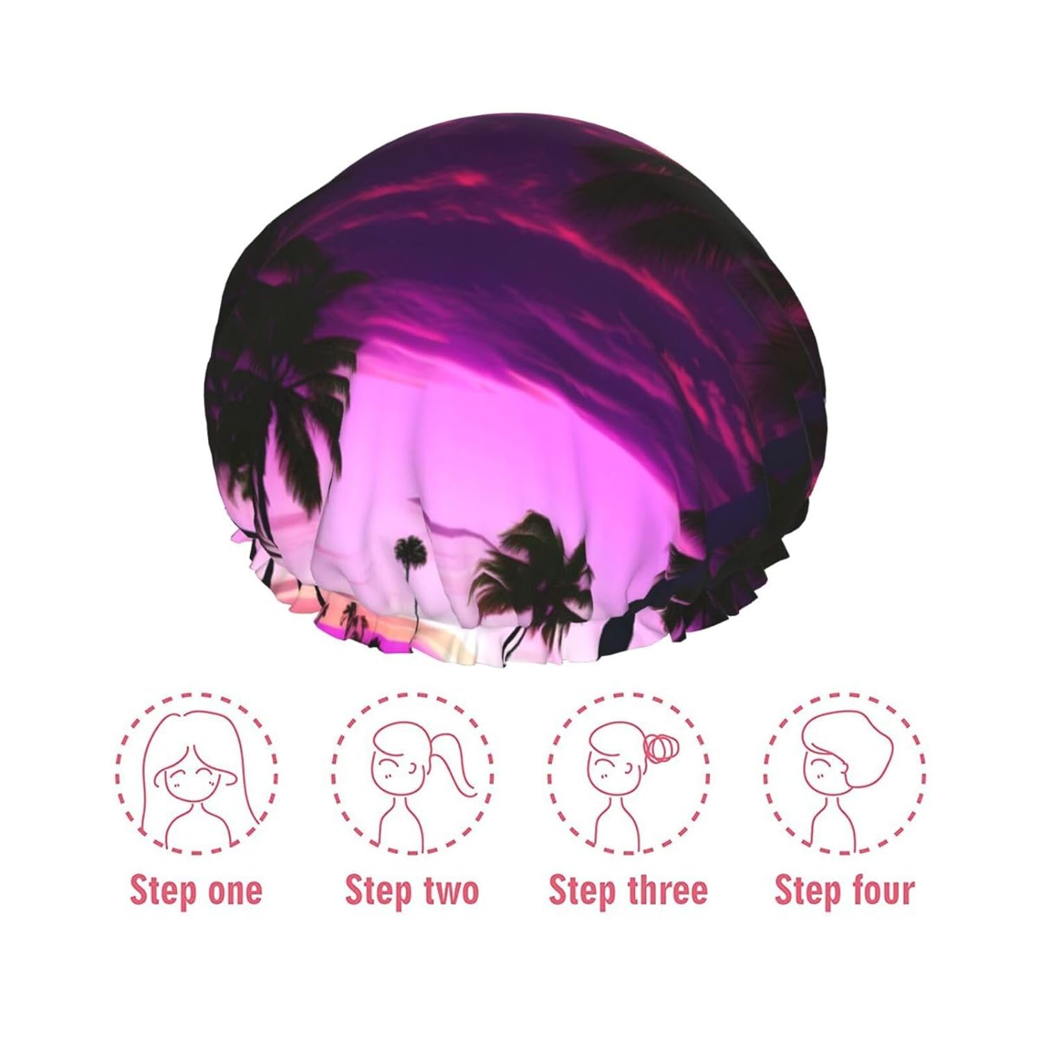 Ice Hockey print Print Reusable Shower Cap for Women,Double Waterproof Layers Bathing Hat,Quick Drying Bath Hair Cap