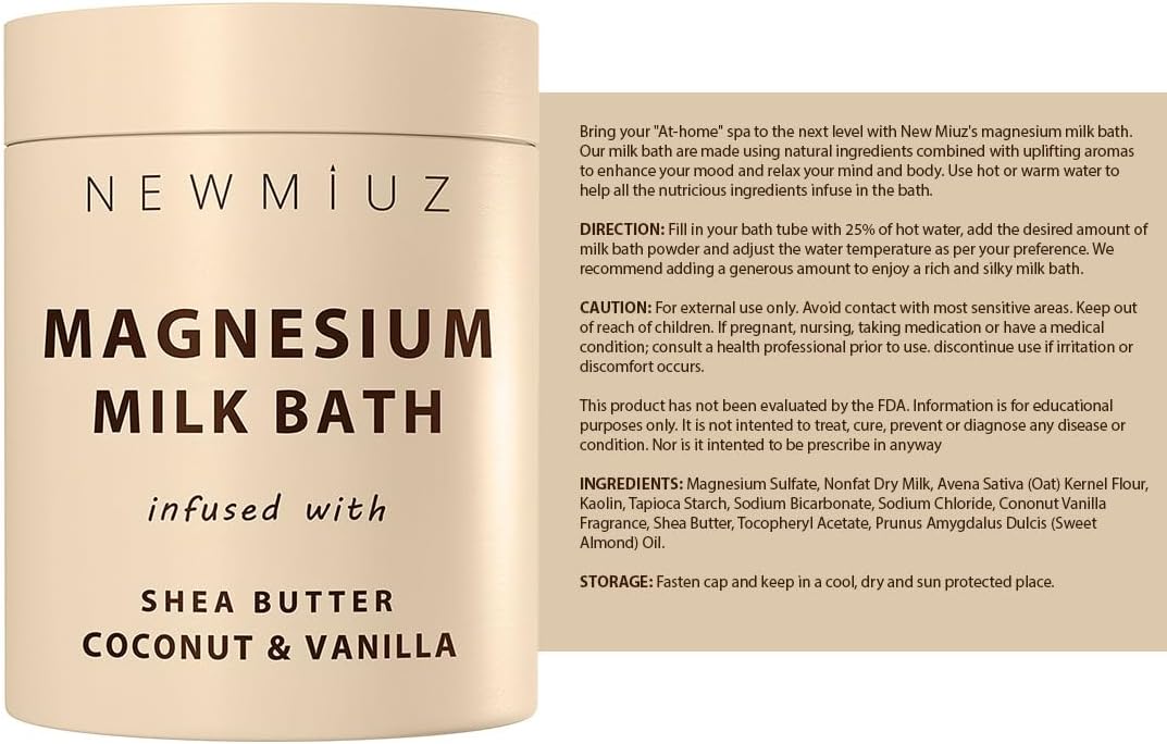 Creamy Magnesium Milk Bath Soak Powder Moisturize Soften Skin Coconut Vanilla Shea Butter Luxury Spa Bath Salt Relaxation Selfcare Gifts for Women