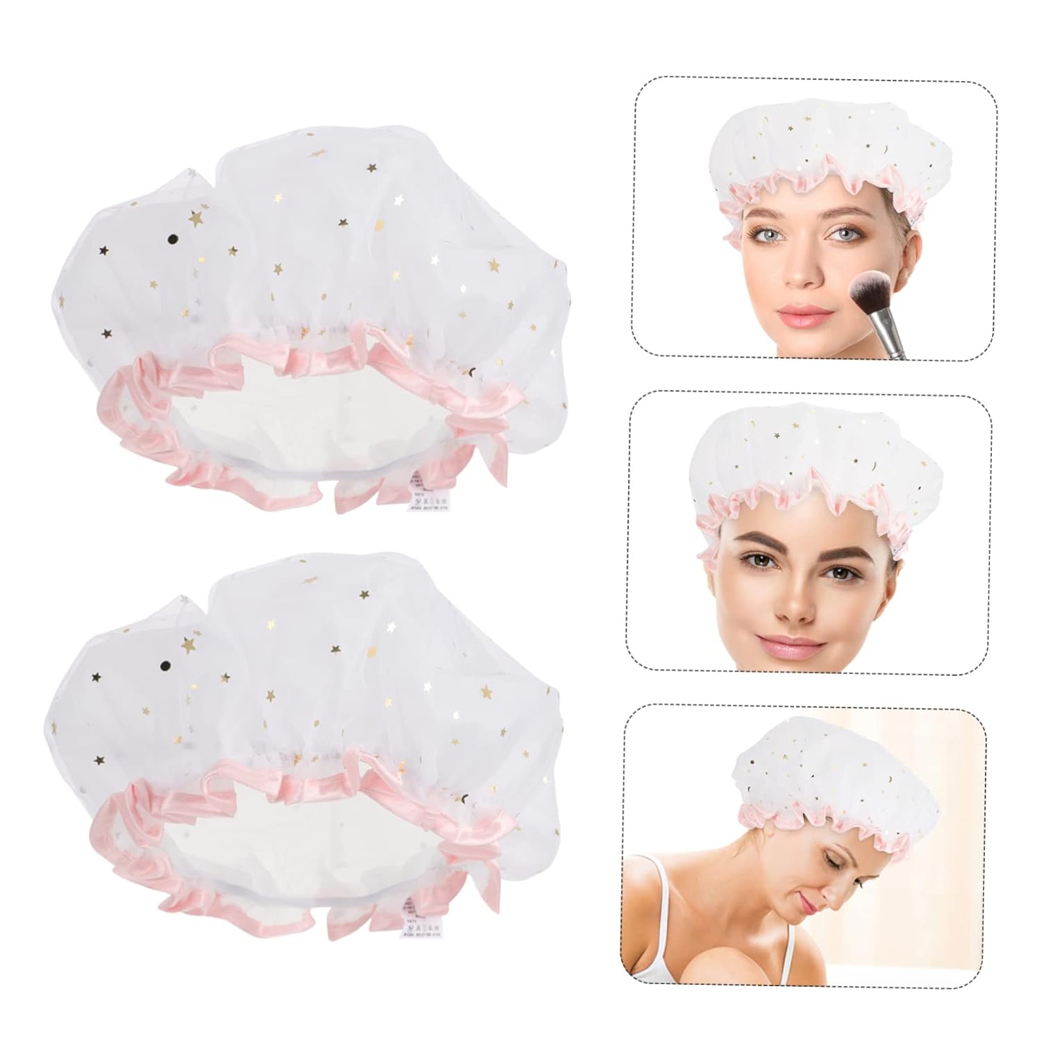 Angoily 2pcs Beauty Hat Women Spa Cap Modern Shower Cap Hair Salon Cap Elastic Bath Caps Chemo Cap Bath Accessories Hair Cap for Shower Spa Hair Caps Girl Hats Satin Hair Mask Miss Muslim