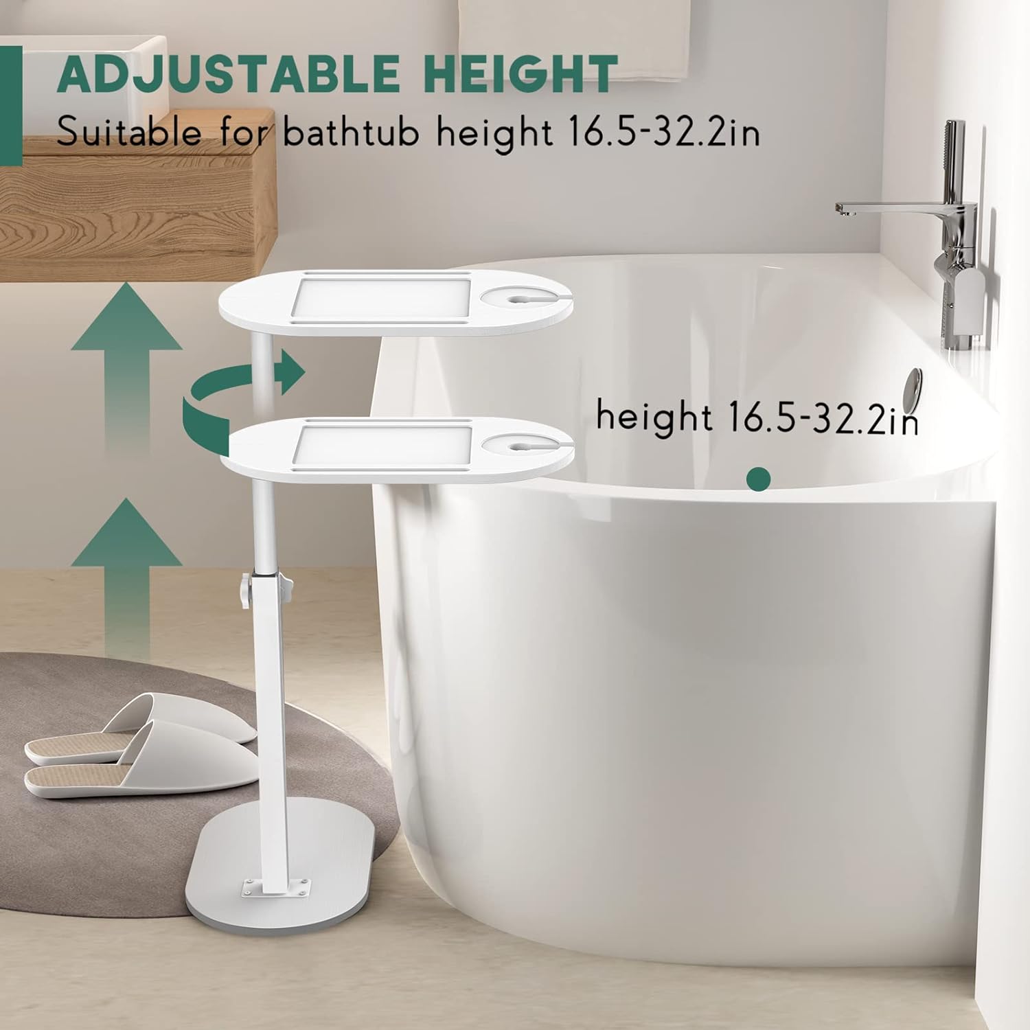 Yumkfoi Bamboo Bathtub Tray Table with Adjustable Height, Freestanding Bathtub Caddy for Tub Against Wall, Tub Organizer Suitable for Luxury Spa and House Warming Gift - Patent Protected (Black)