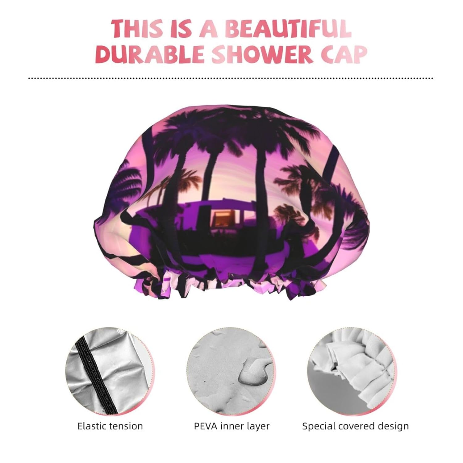 Ice Hockey print Print Reusable Shower Cap for Women,Double Waterproof Layers Bathing Hat,Quick Drying Bath Hair Cap