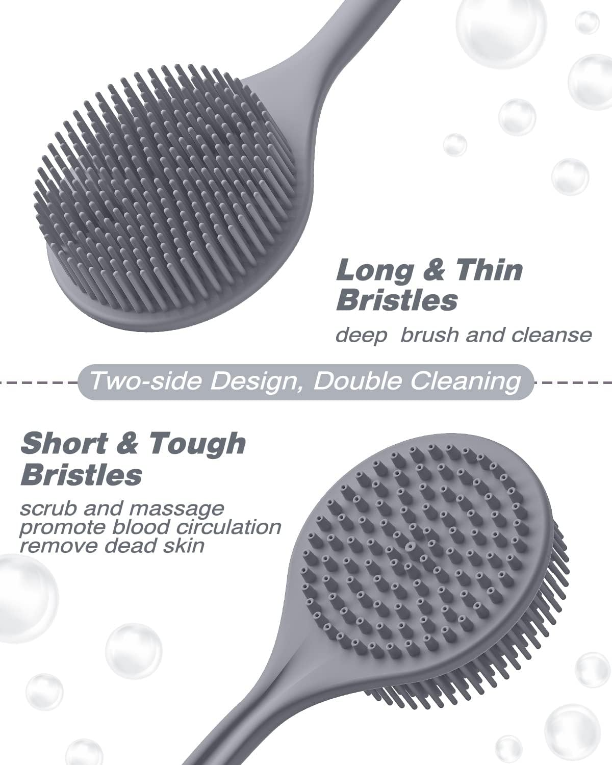 Manmihealth Silicone Back Scrubber(Thick Bristles) & Soft Bath Glove Set, Super-Exfoliating Body Scrubber & Super-Lathering Shower Brush Combination, with a Free Hook.(Black)