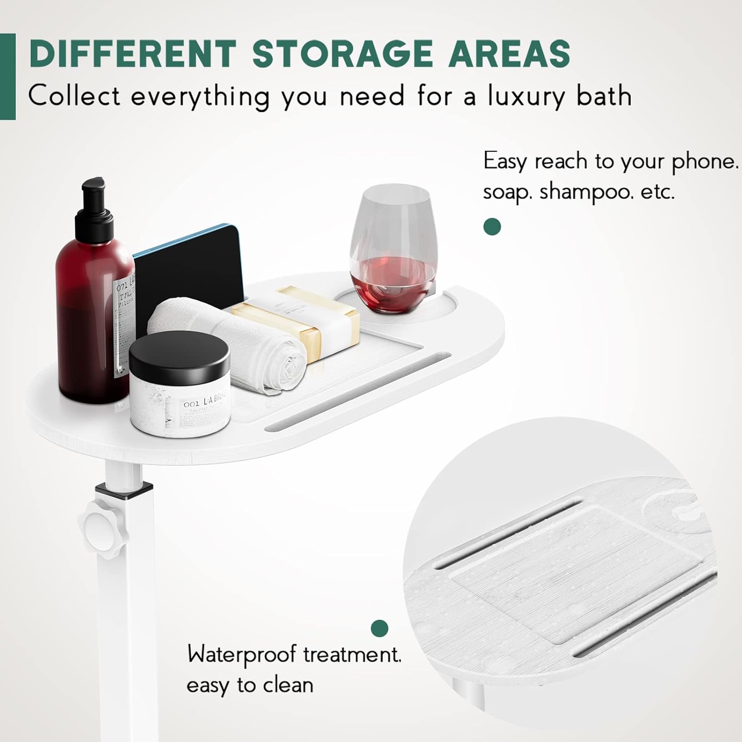 Yumkfoi Bamboo Bathtub Tray Table with Adjustable Height, Freestanding Bathtub Caddy for Tub Against Wall, Tub Organizer Suitable for Luxury Spa and House Warming Gift - Patent Protected (Black)