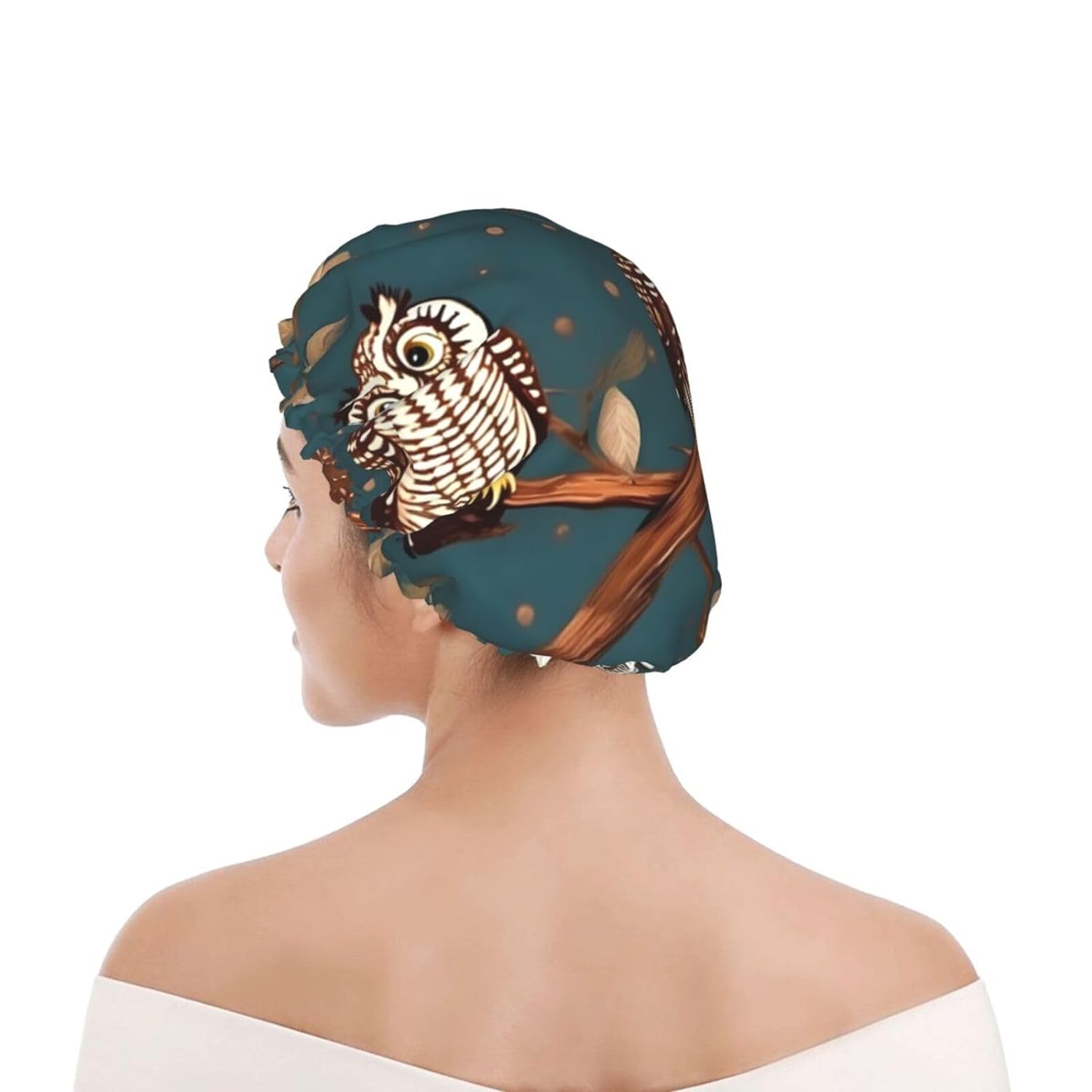 Ice Hockey print Print Reusable Shower Cap for Women,Double Waterproof Layers Bathing Hat,Quick Drying Bath Hair Cap