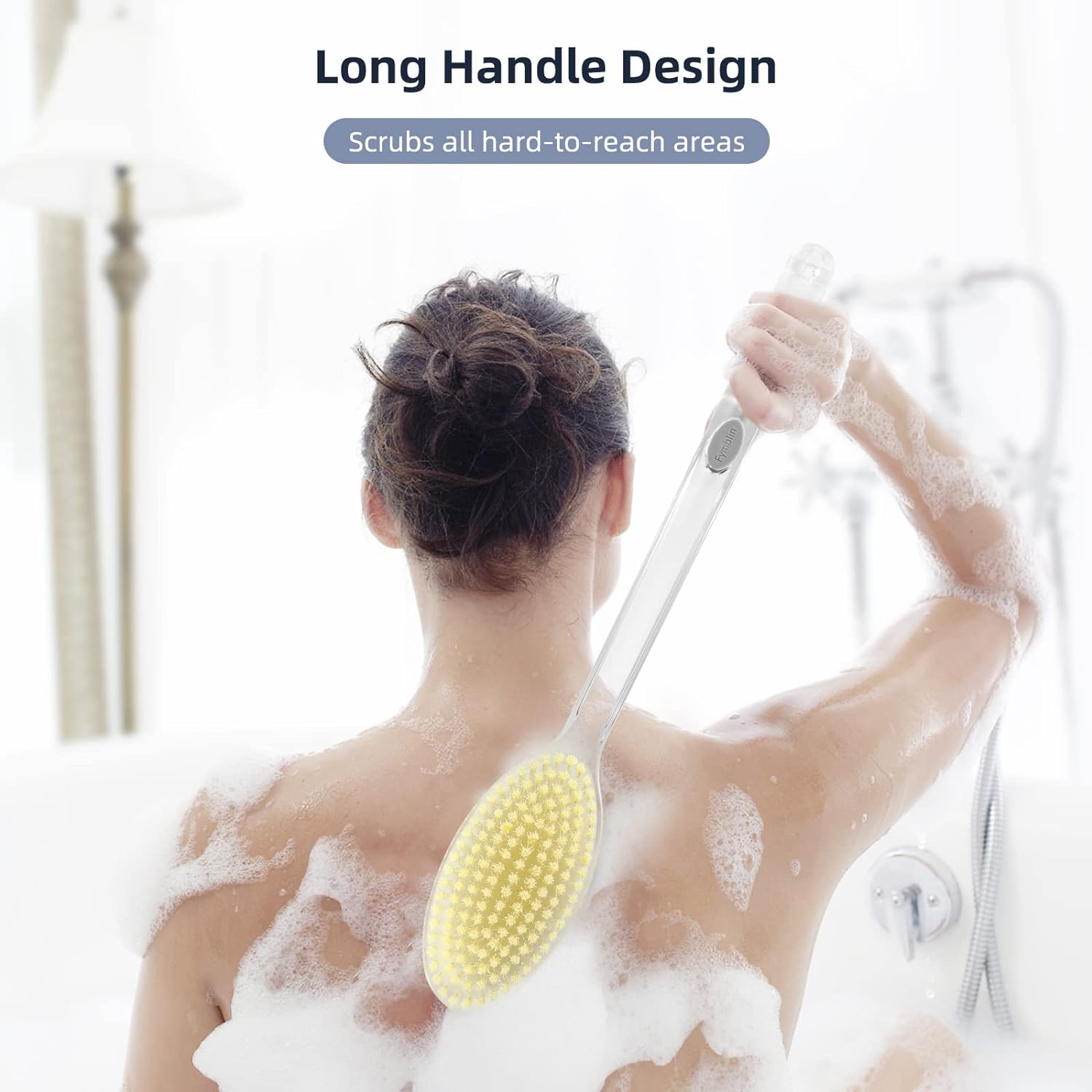 Fymblin Back Scrubber Long Handle for Shower,Back Brush Dual-Sided with Stiff and Soft Bristles,Body Exfoliator for Bath or Dry Brush