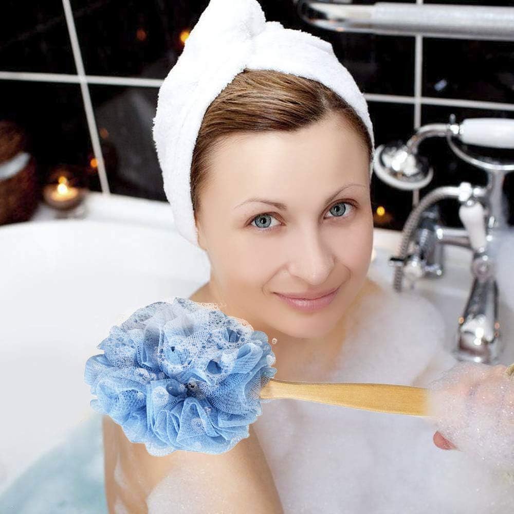 RASDDER Loofah with Handle, Loofah on a Stick, Loofah Sponge with Handle, PE Soft Mesh Luffa, Exfoliating Luffa on a Stick for Men and Women