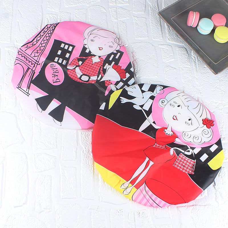 4Pcs Shower Caps, Waterproof Bath Caps Plastic Reusable Shower Caps Elastic Band Bath Hair Caps for Women Kids (P-3)