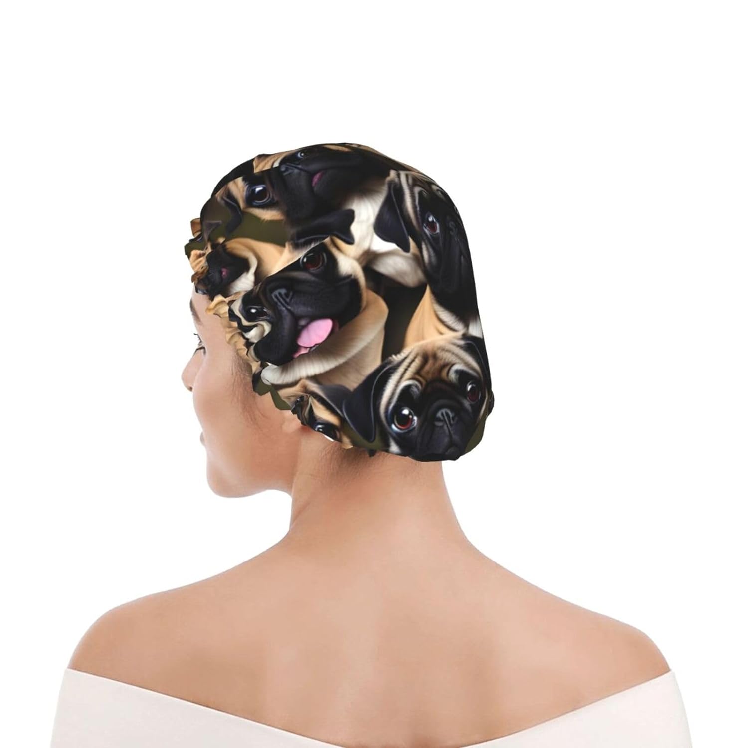 Ice Hockey print Print Reusable Shower Cap for Women,Double Waterproof Layers Bathing Hat,Quick Drying Bath Hair Cap